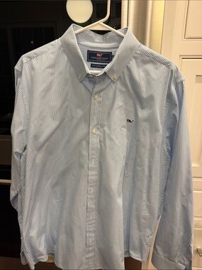 Vineyard Vines Light Blue and White Stripe Dress Shirt
